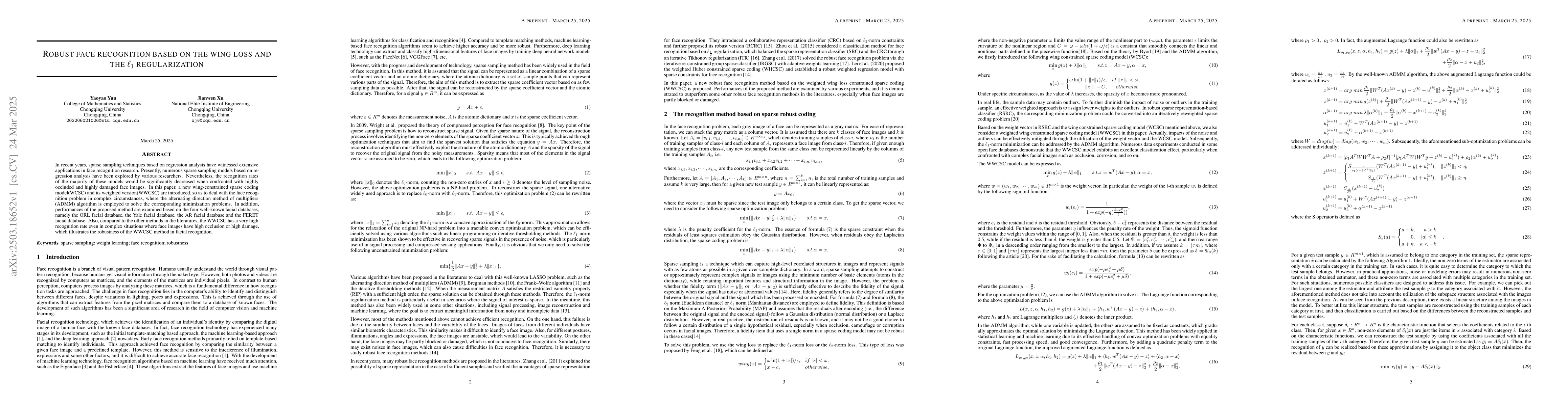 Thumbnail for Robust face recognition based on the wing loss and the $\ell_1$
  regularization