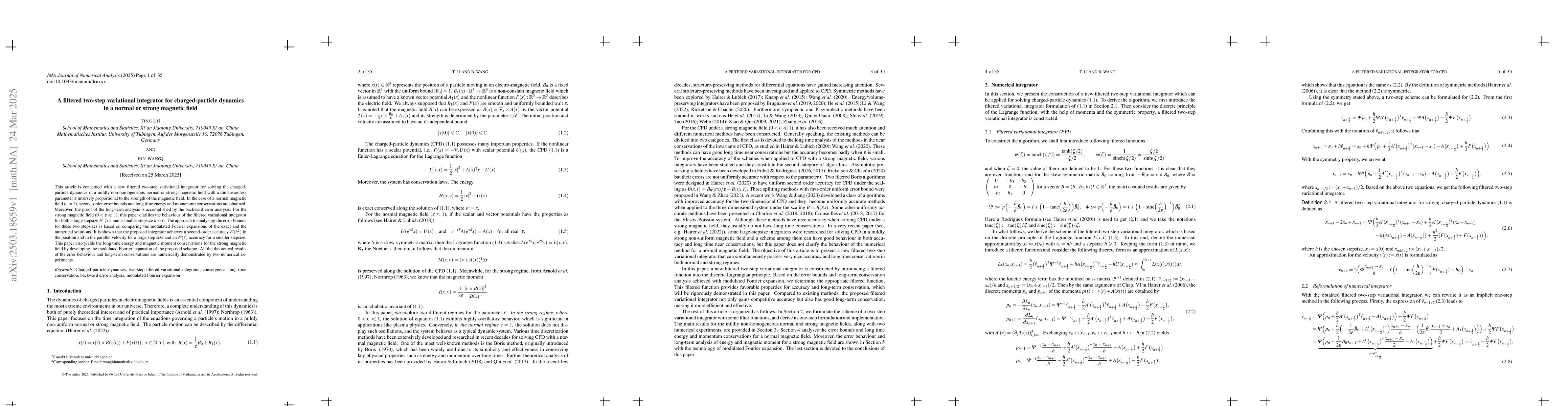 Thumbnail for A filtered two-step variational integrator for charged-particle dynamics
  in a normal or strong magnetic field