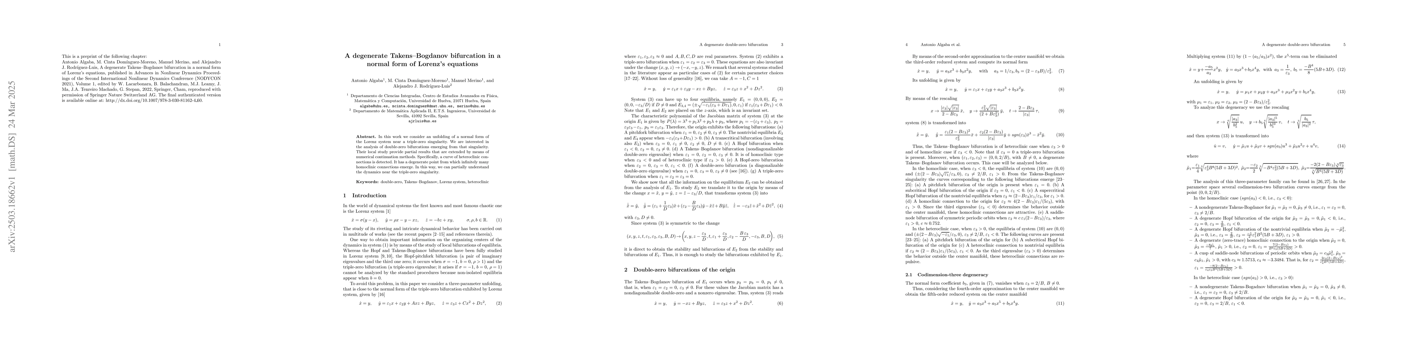 Thumbnail for A degenerate Takens--Bogdanov bifurcation in a normal form of Lorenz's
  equations