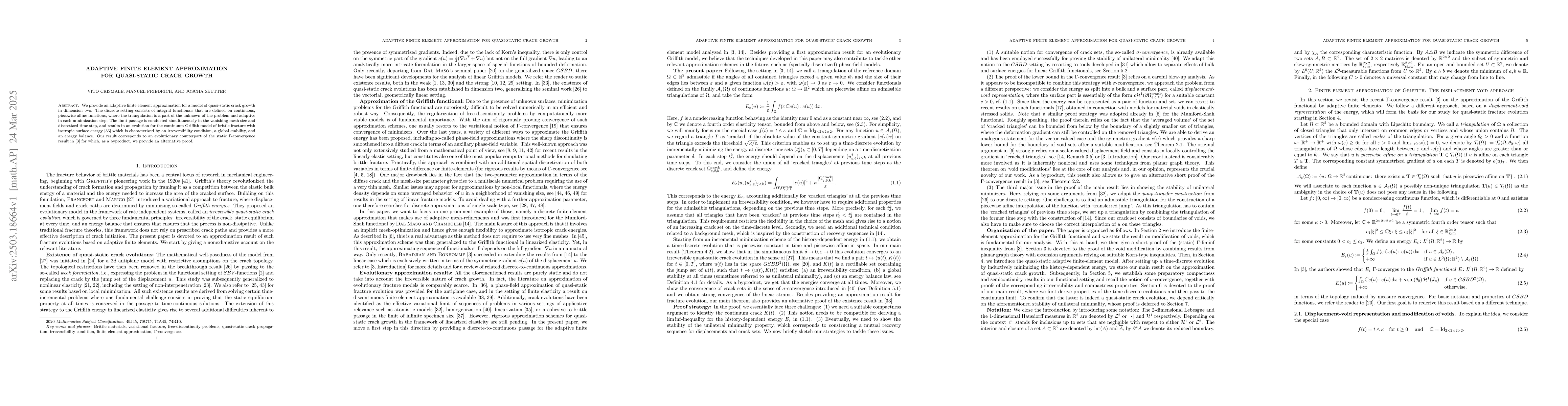 Thumbnail for Adaptive finite element approximation for quasi-static crack growth