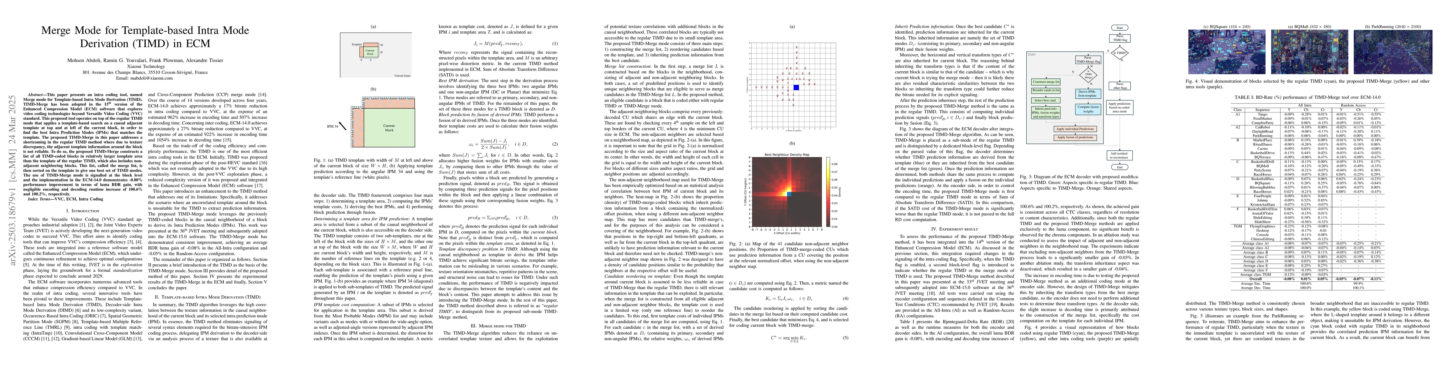 Thumbnail for Merge Mode for Template-based Intra Mode Derivation (TIMD) in ECM
