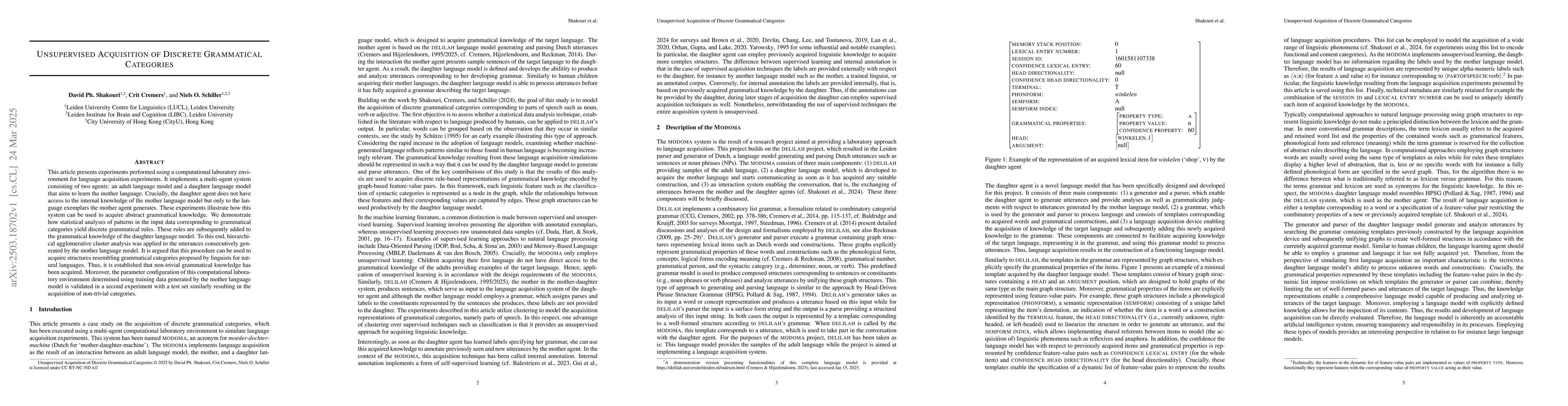 Thumbnail for Unsupervised Acquisition of Discrete Grammatical Categories