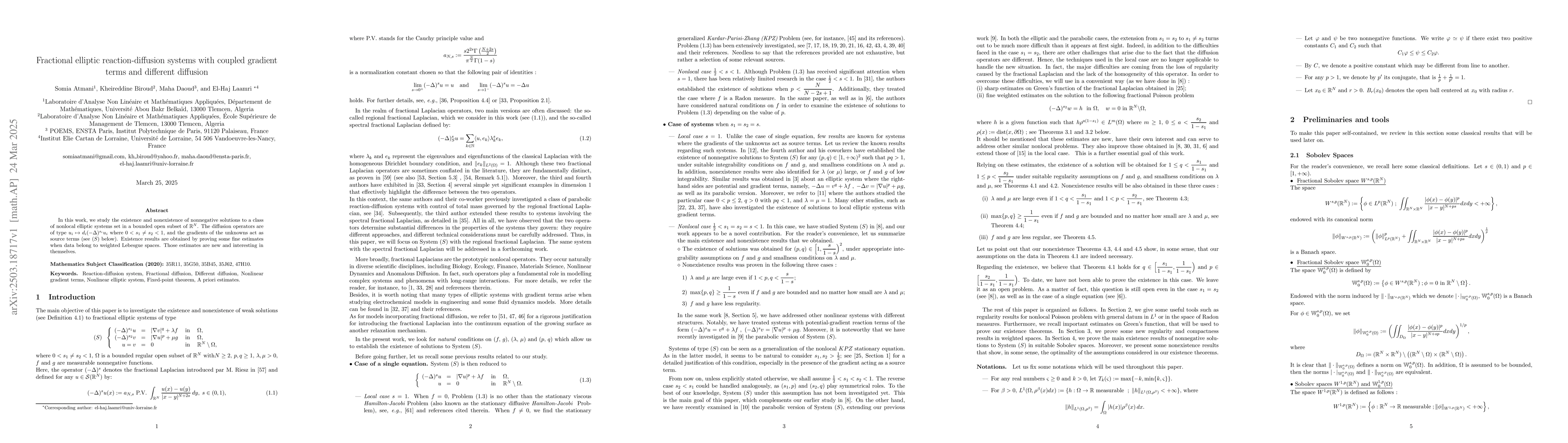 Thumbnail for Fractional elliptic reaction-diffusion systems with coupled gradient
  terms and different diffusion
