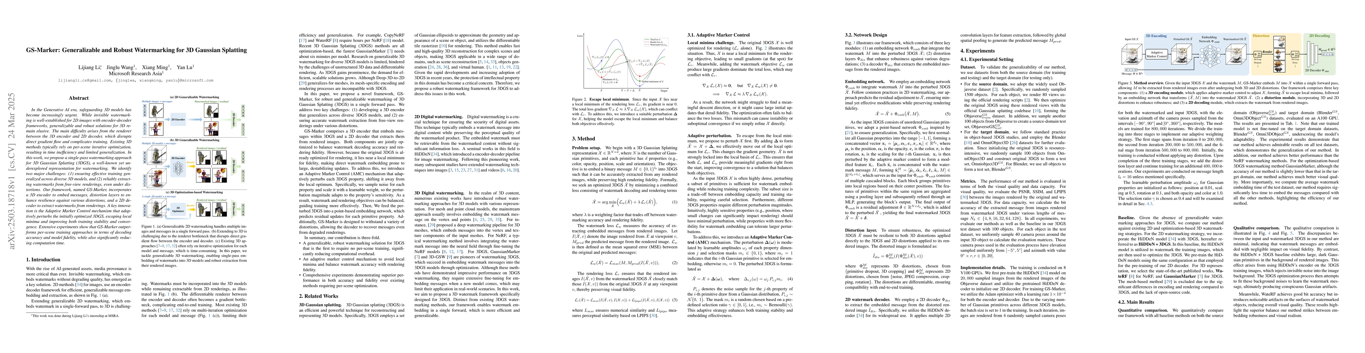 Thumbnail for GS-Marker: Generalizable and Robust Watermarking for 3D Gaussian
  Splatting