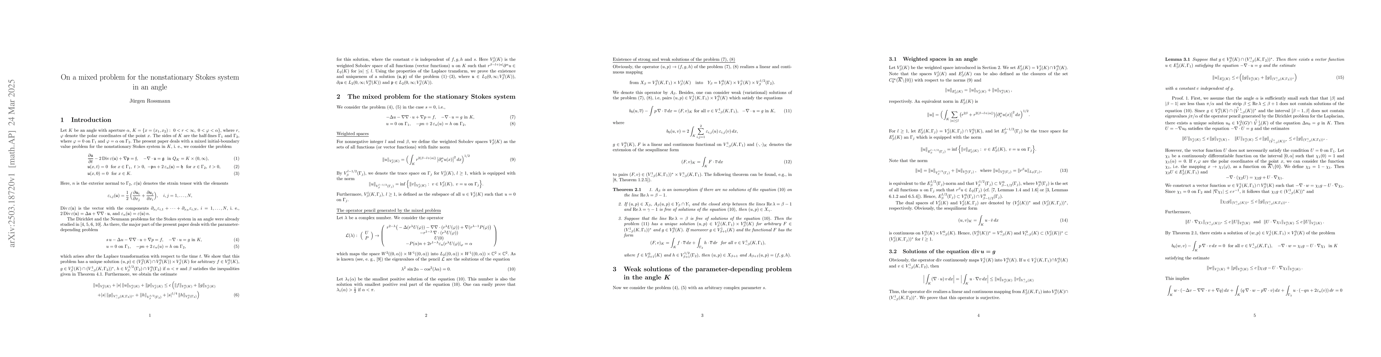 Thumbnail for On a mixed problem for the nonstationary Stokes system in an angle