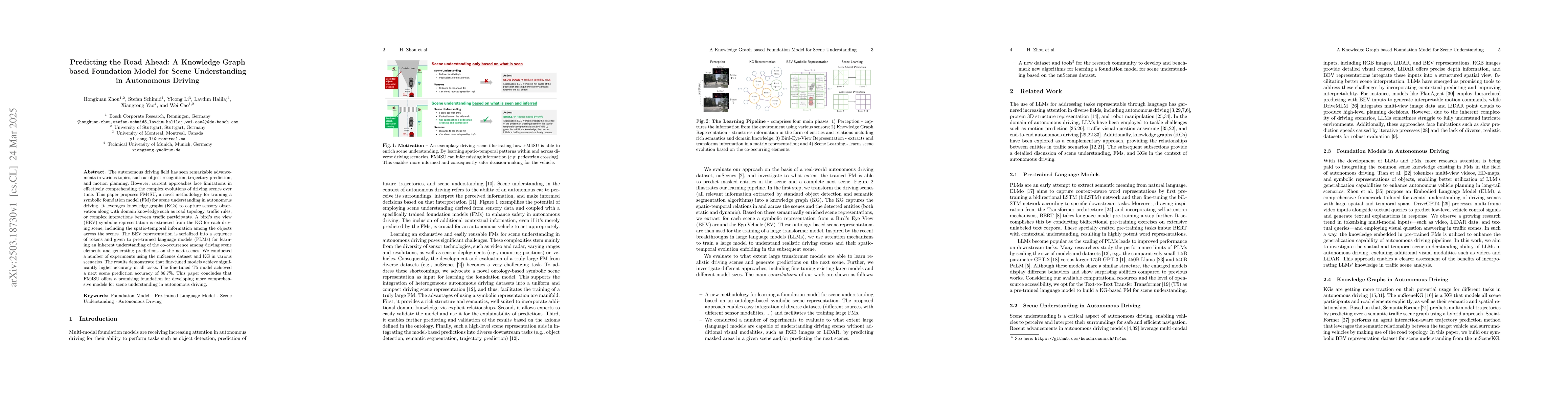Thumbnail for Predicting the Road Ahead: A Knowledge Graph based Foundation Model for
  Scene Understanding in Autonomous Driving