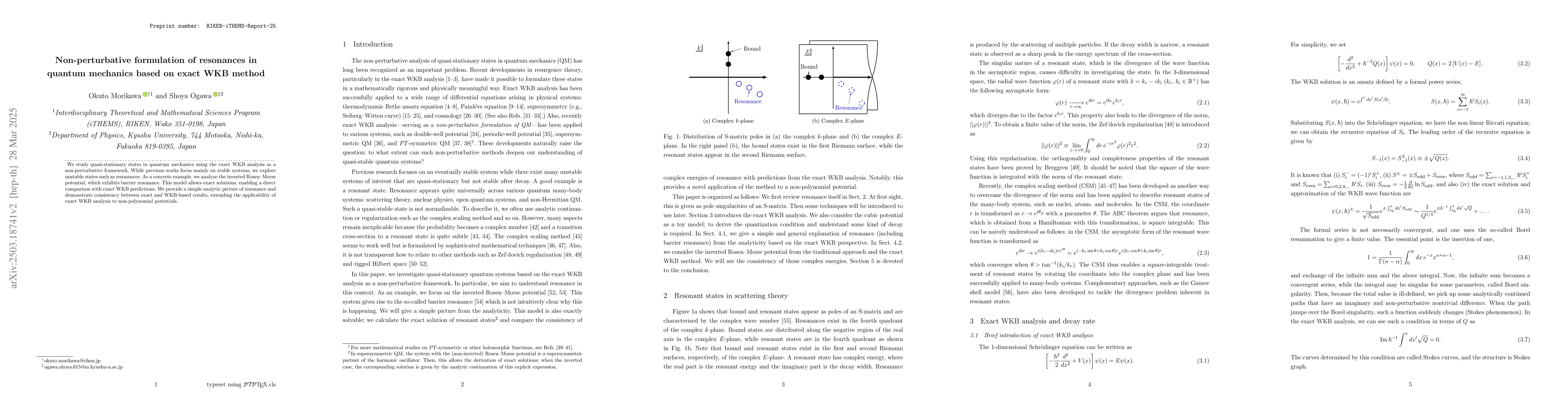 Thumbnail for Non-perturbative formulation of resonances in quantum mechanics based on
  exact WKB method