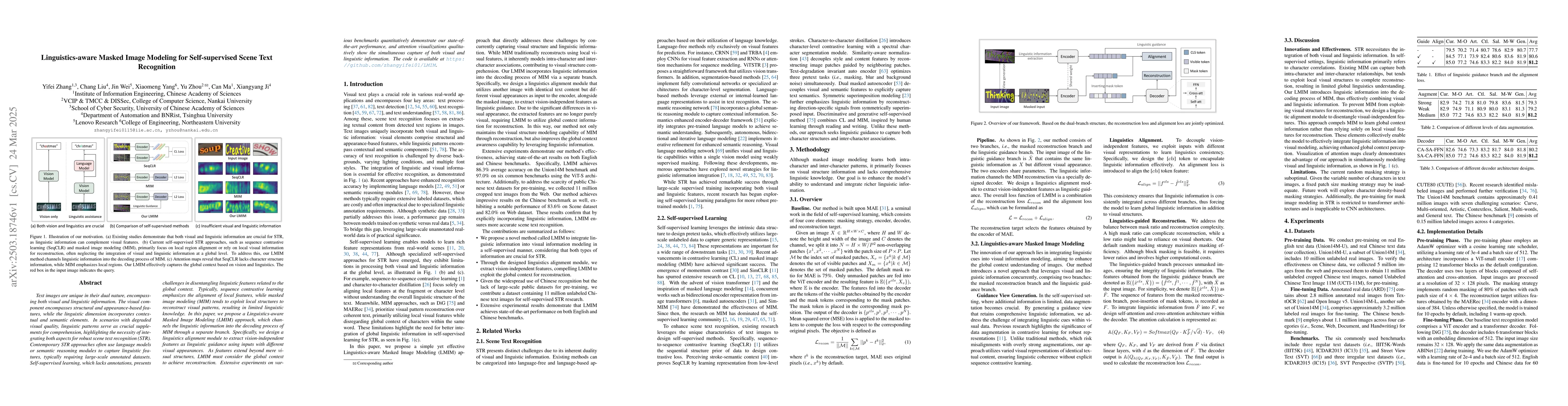 Thumbnail for Linguistics-aware Masked Image Modeling for Self-supervised Scene Text
  Recognition