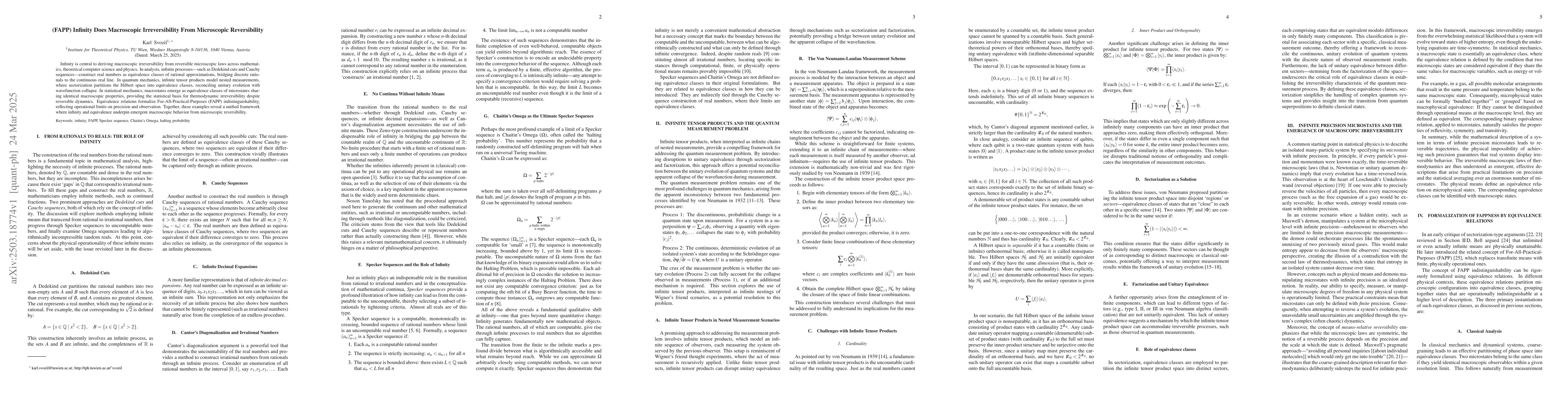 Thumbnail for (FAPP) Infinity Does Macroscopic Irreversibility From Microscopic
  Reversibility