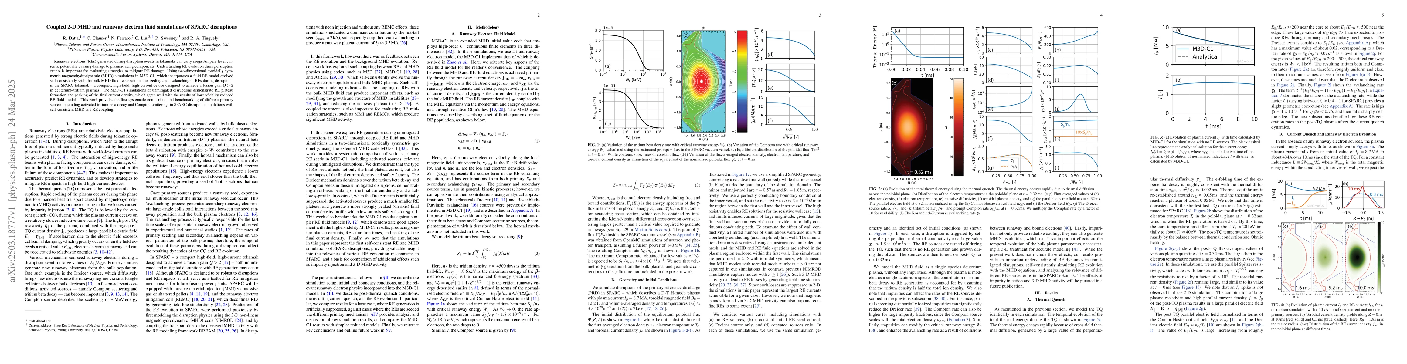 Thumbnail for Coupled 2-D MHD and runaway electron fluid simulations of SPARC
  disruptions