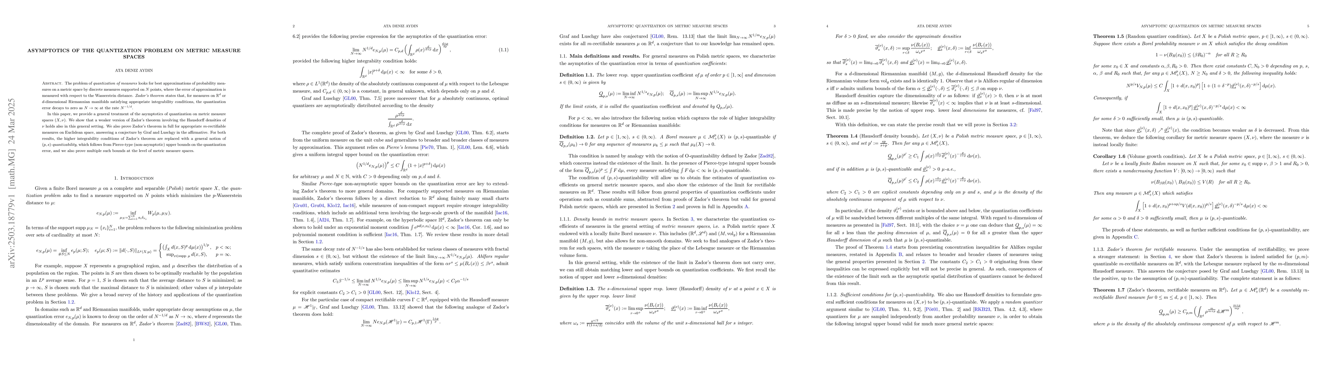 Thumbnail for Asymptotics of the quantization problem on metric measure spaces