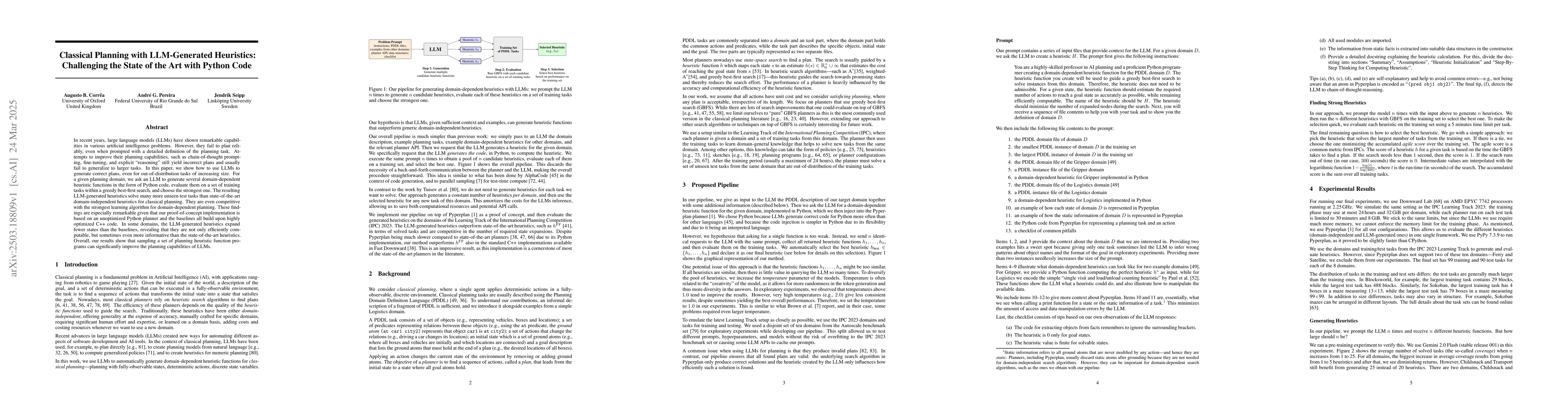 Thumbnail for Classical Planning with LLM-Generated Heuristics: Challenging the State
  of the Art with Python Code
