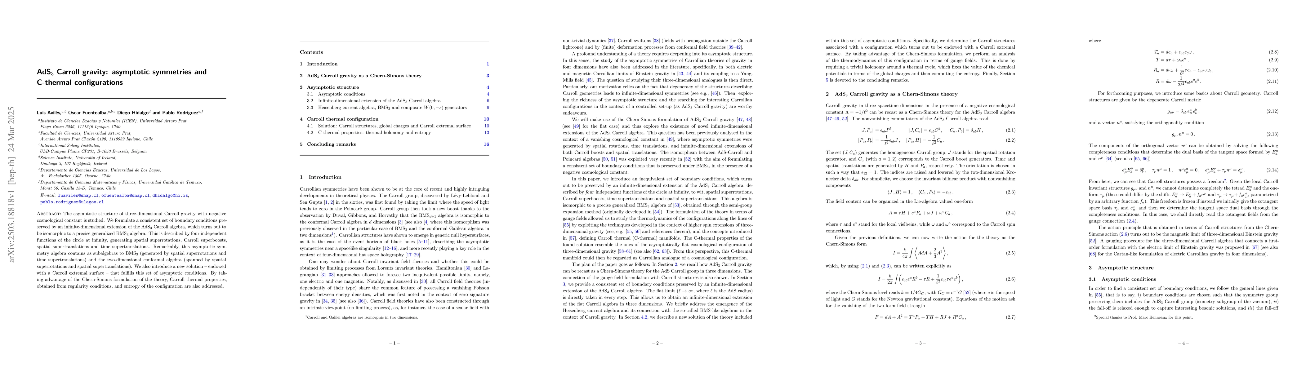 Thumbnail for AdS$_3$ Carroll gravity: asymptotic symmetries and C-thermal
  configurations