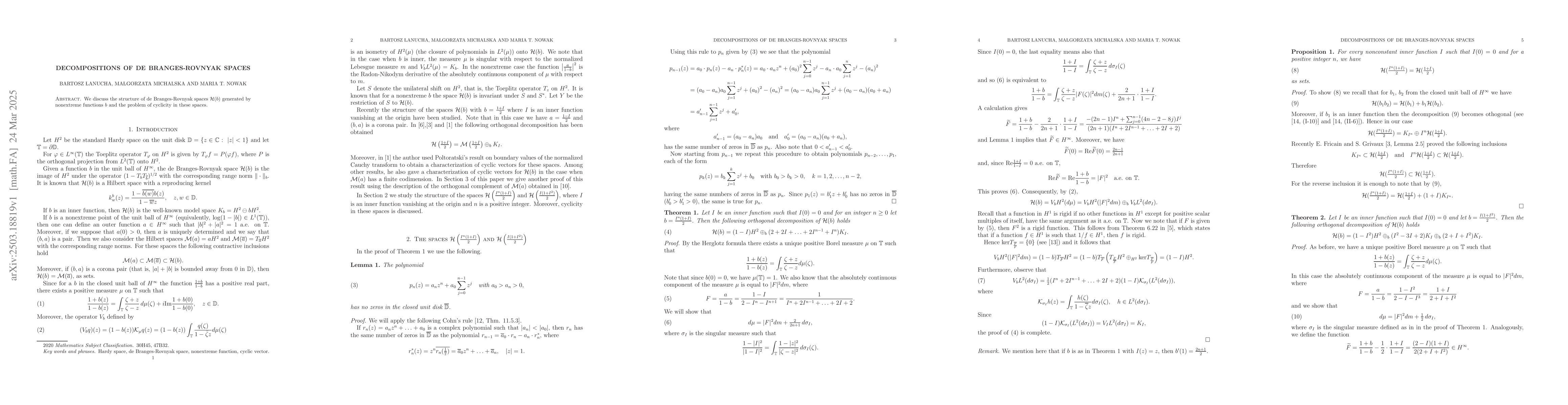 Thumbnail for Decompositions of de Branges-Rovnyak spaces