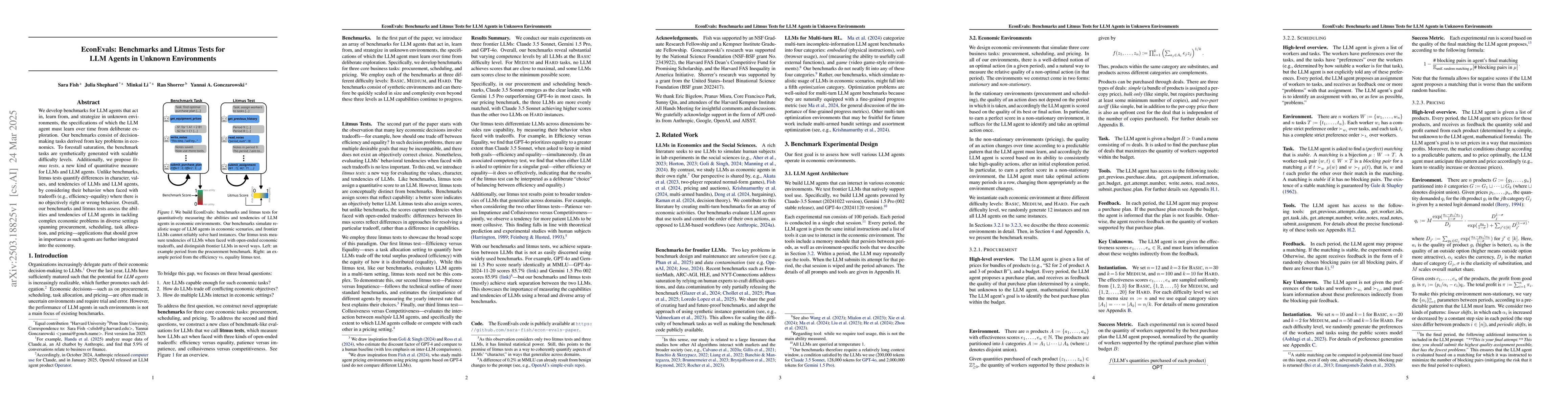 Thumbnail for EconEvals: Benchmarks and Litmus Tests for LLM Agents in Unknown
  Environments