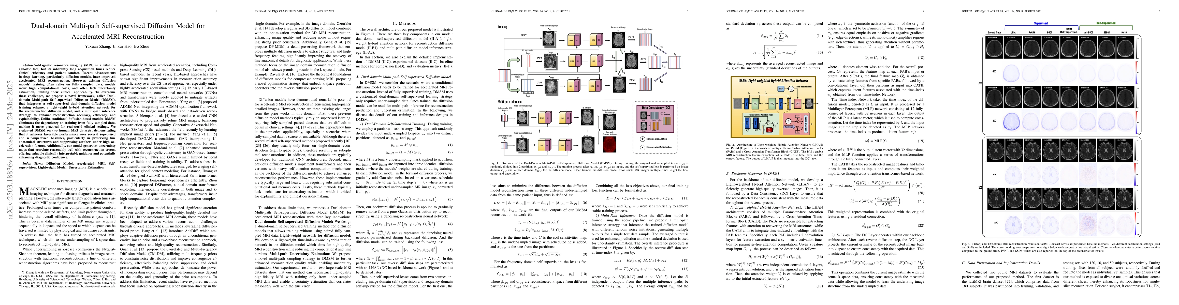 Thumbnail for Dual-domain Multi-path Self-supervised Diffusion Model for Accelerated
  MRI Reconstruction