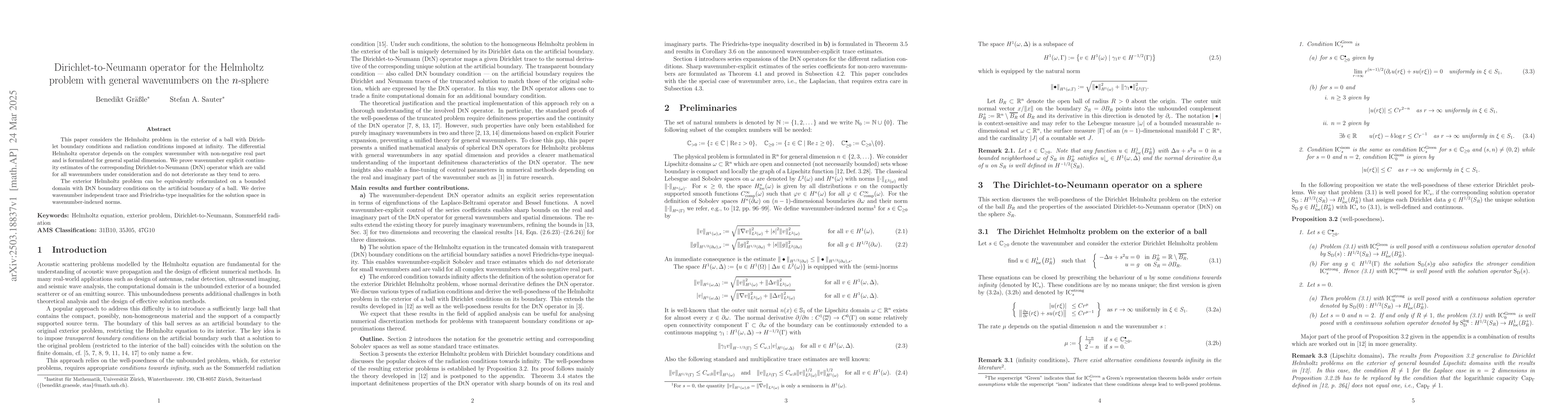 Thumbnail for Dirichlet-to-Neumann operator for the Helmholtz problem with general
  wavenumbers on the $n$-sphere