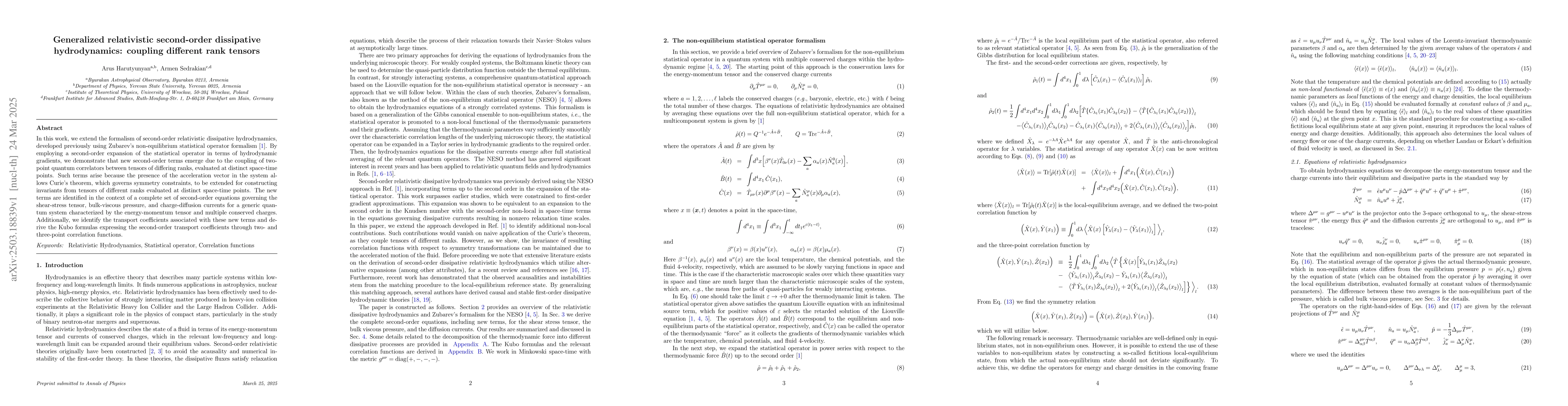 Thumbnail for Generalized relativistic second-order dissipative hydrodynamics:
  coupling different rank tensors