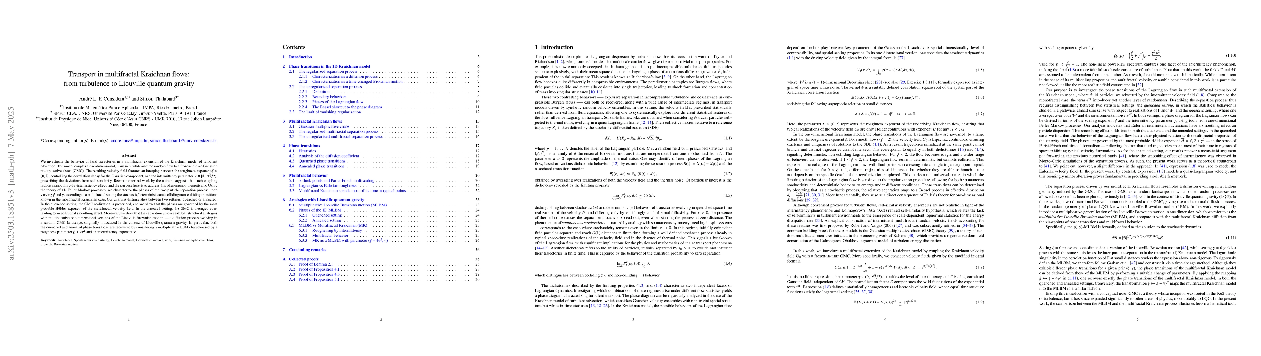 Thumbnail for Transport in multifractal Kraichnan flows: from turbulence to Liouville
  quantum gravity