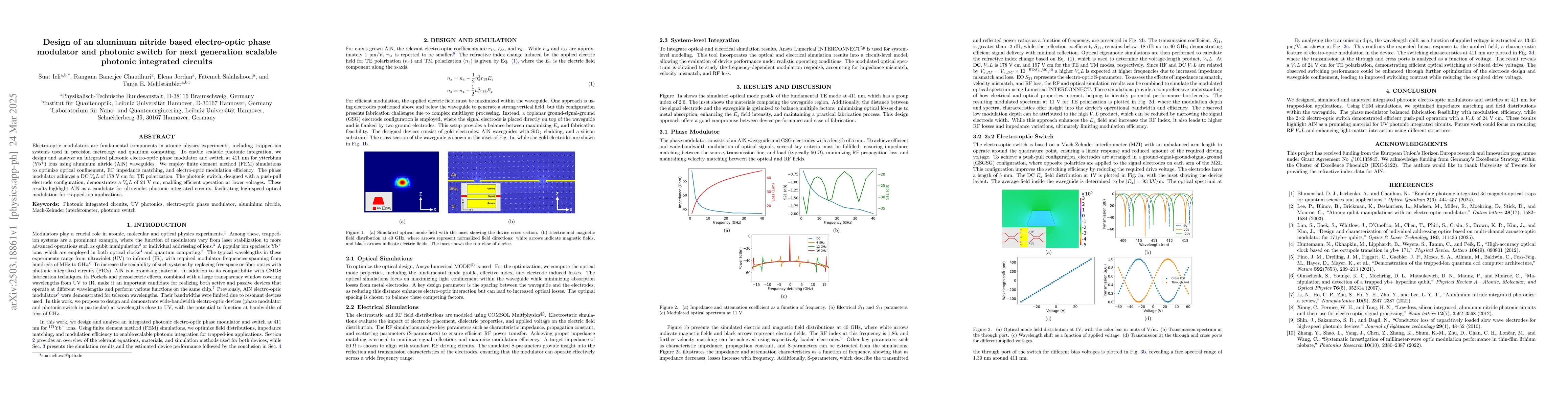 Thumbnail for Design of an aluminum nitride based electro-optic phase modulator and
  photonic switch for next generation scalable photonic integrated circuits