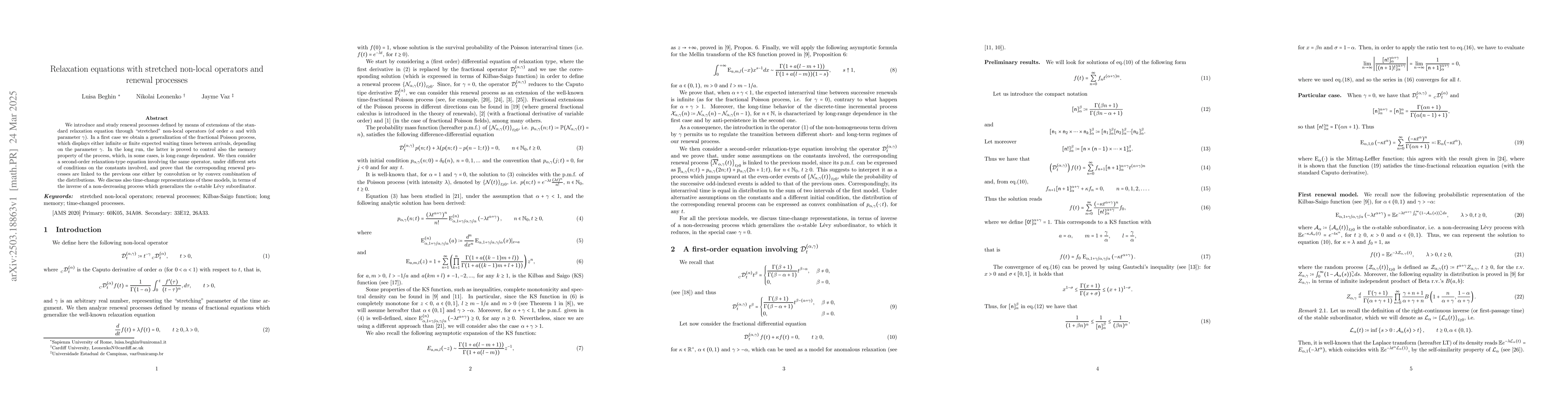 Thumbnail for Relaxation equations with stretched non-local operators and renewal
  processes