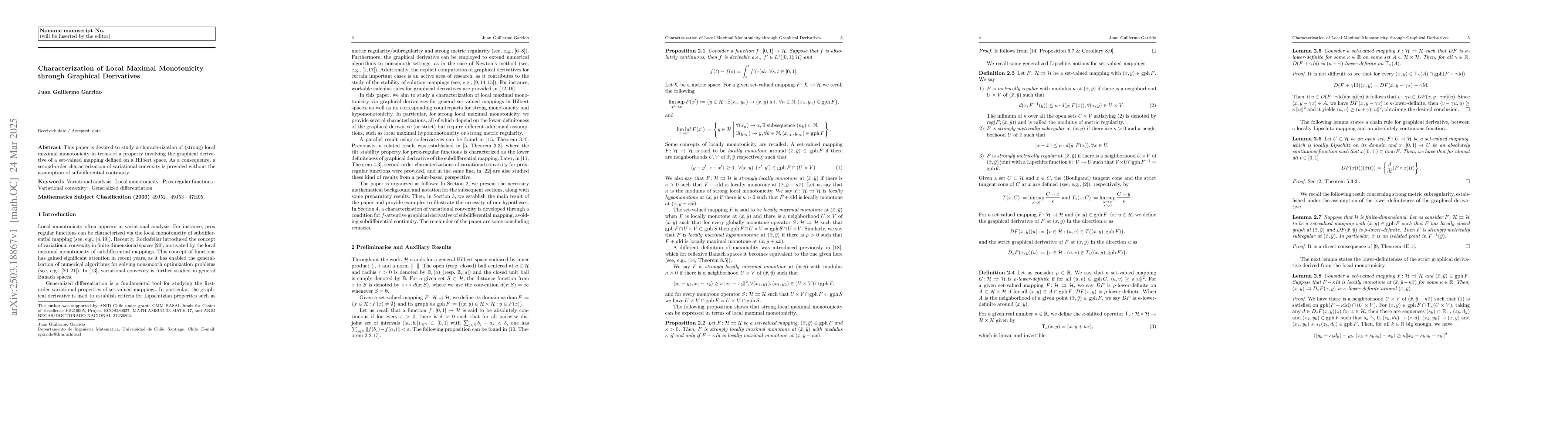 Thumbnail for Characterization of Local Maximal Monotonicity through Graphical
  Derivatives