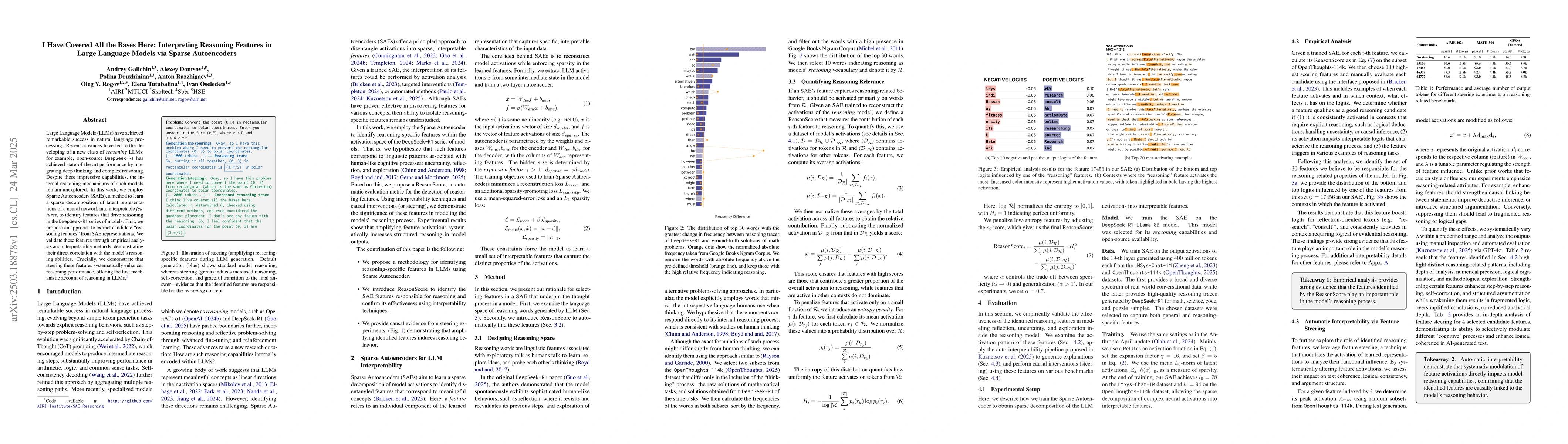 Thumbnail for I Have Covered All the Bases Here: Interpreting Reasoning Features in
  Large Language Models via Sparse Autoencoders