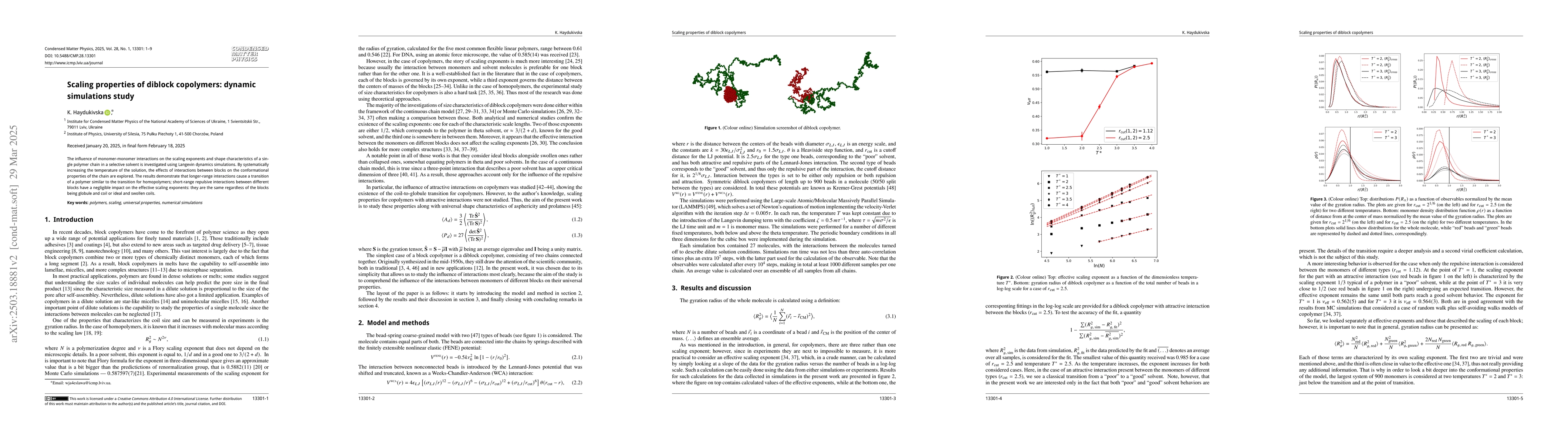 Thumbnail for Scaling properties of diblock copolymers: dynamic simulations study