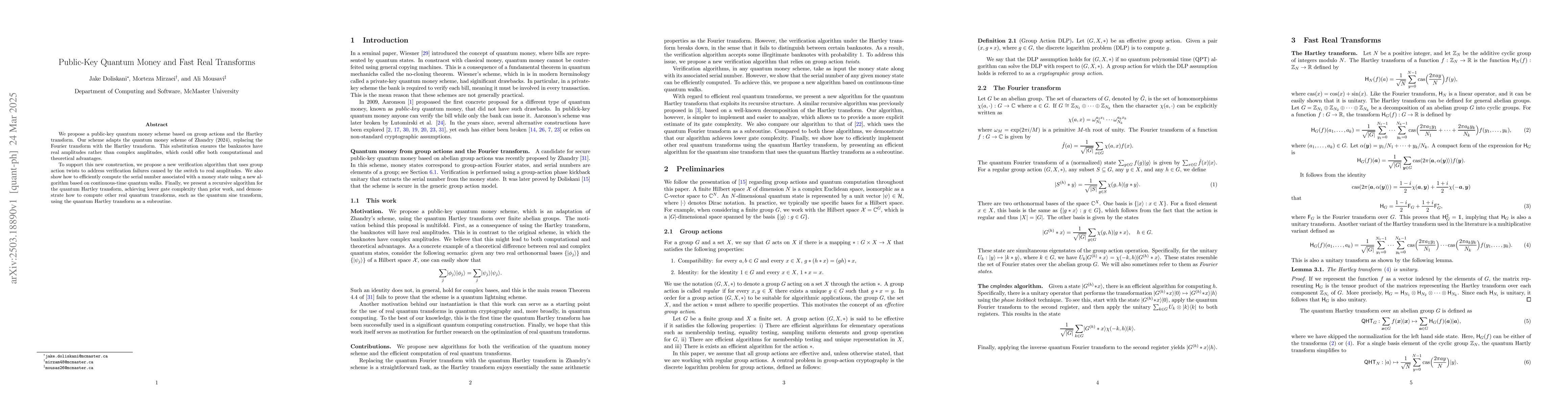 Thumbnail for Public-Key Quantum Money and Fast Real Transforms