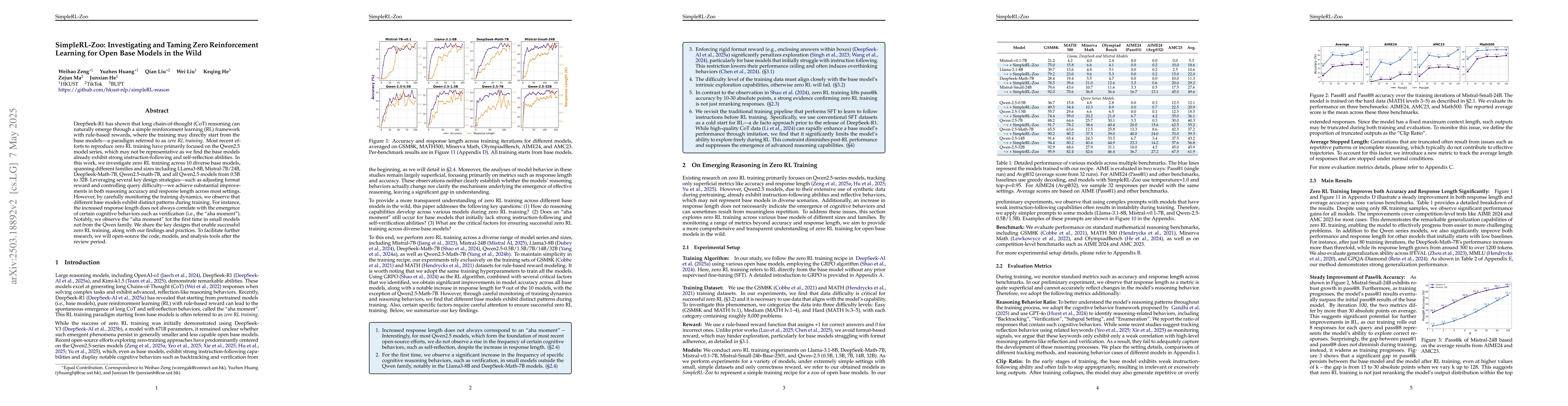 Thumbnail for SimpleRL-Zoo: Investigating and Taming Zero Reinforcement Learning for
  Open Base Models in the Wild
