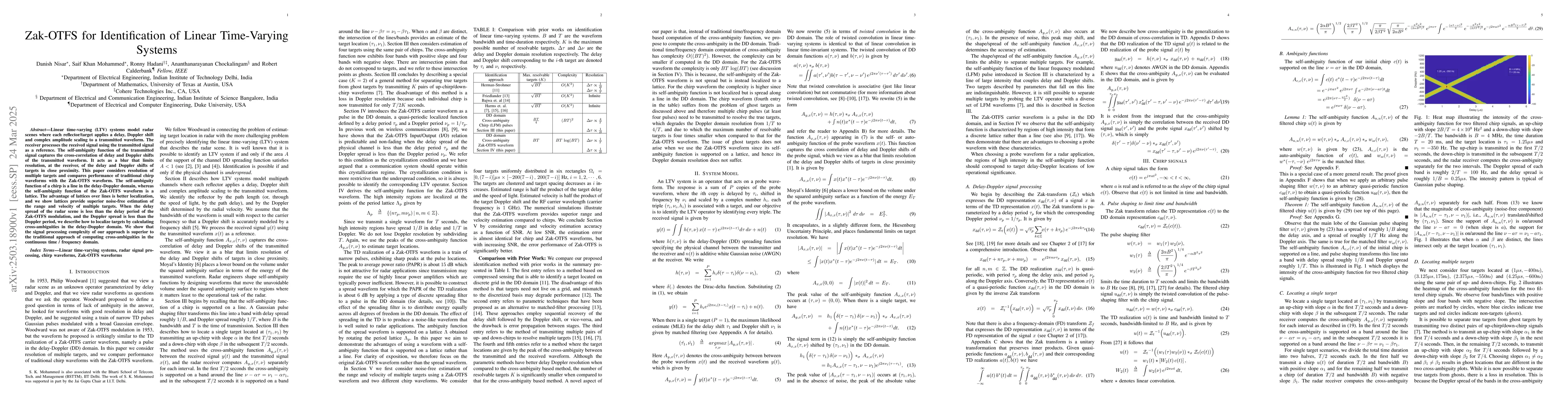 Thumbnail for Zak-OTFS for Identification of Linear Time-Varying Systems
