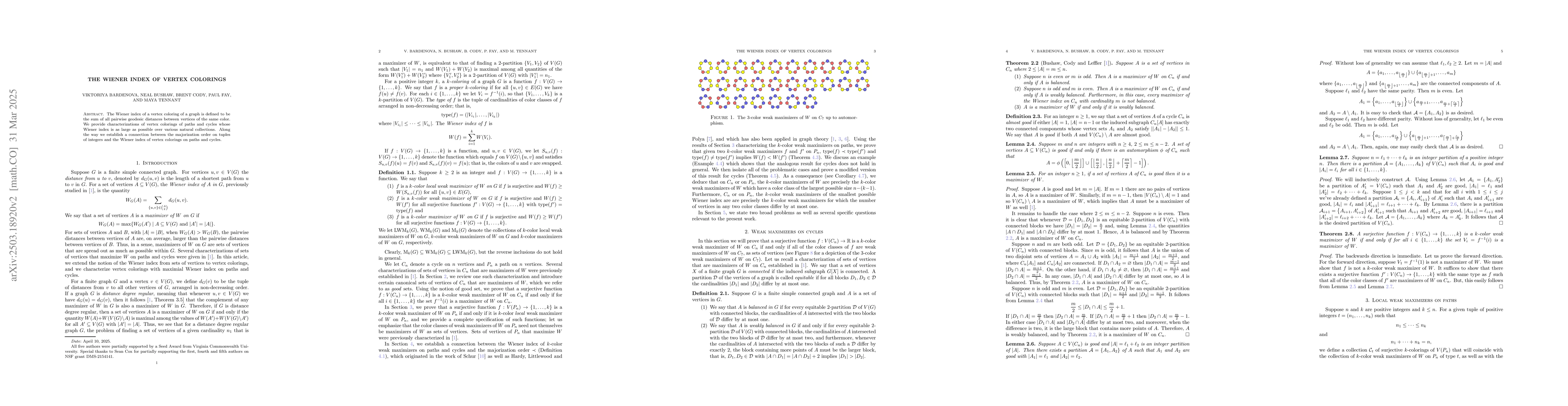 Thumbnail for The Wiener index of vertex colorings