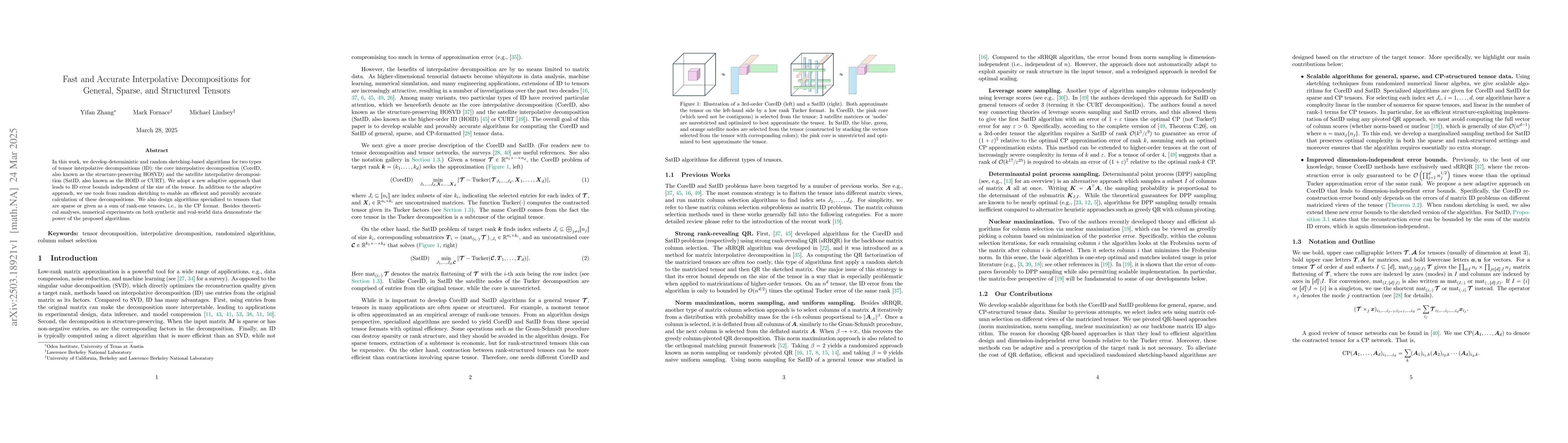 Thumbnail for Fast and Accurate Interpolative Decompositions for General, Sparse, and
  Structured Tensors