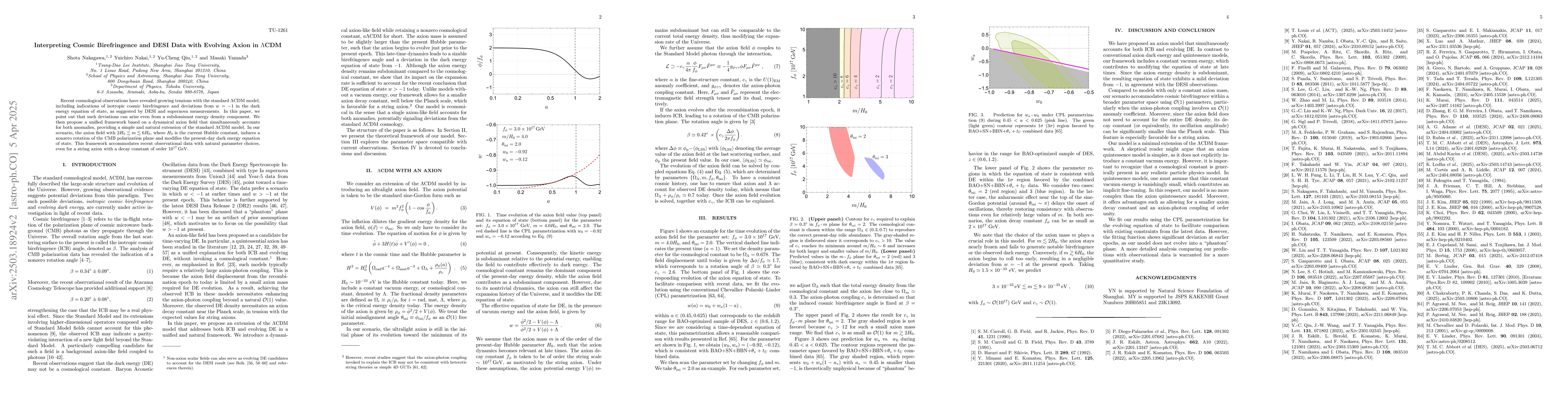 Thumbnail for Interpreting Cosmic Birefringence and DESI Data with Evolving Axion in
  $Λ$CDM
