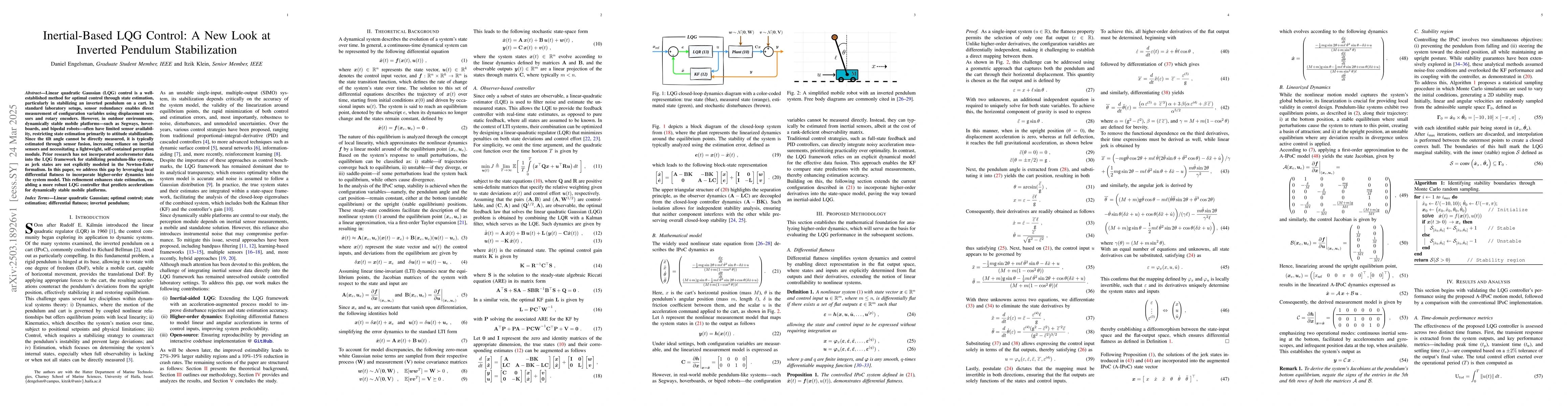 Thumbnail for Inertial-Based LQG Control: A New Look at Inverted Pendulum
  Stabilization