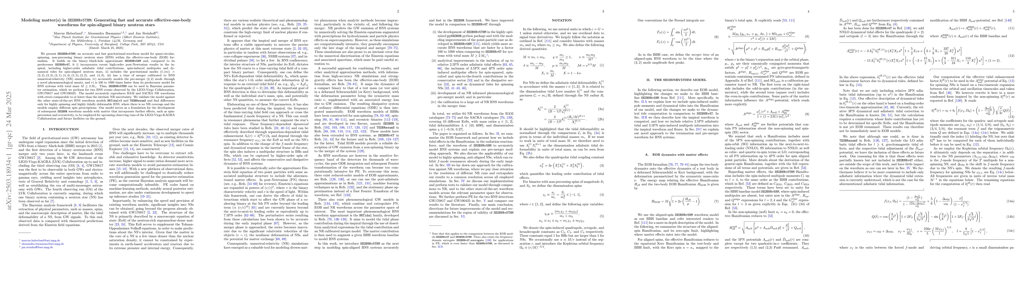 Thumbnail for Modeling matter(s) in SEOBNRv5THM: Generating fast and accurate
  effective-one-body waveforms for spin-aligned binary neutron stars