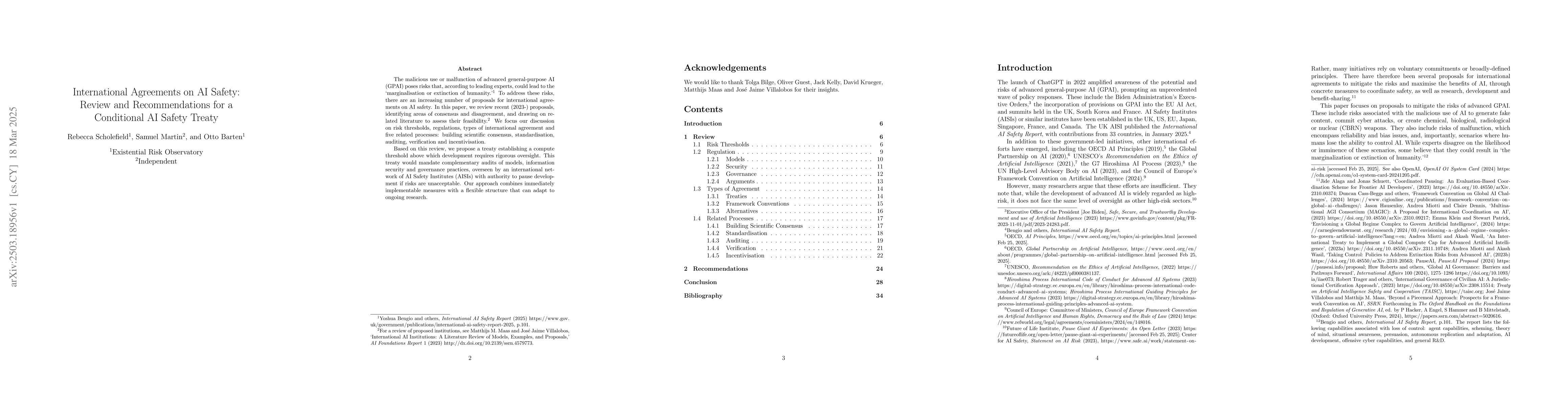 Thumbnail for International Agreements on AI Safety: Review and Recommendations for a
  Conditional AI Safety Treaty
