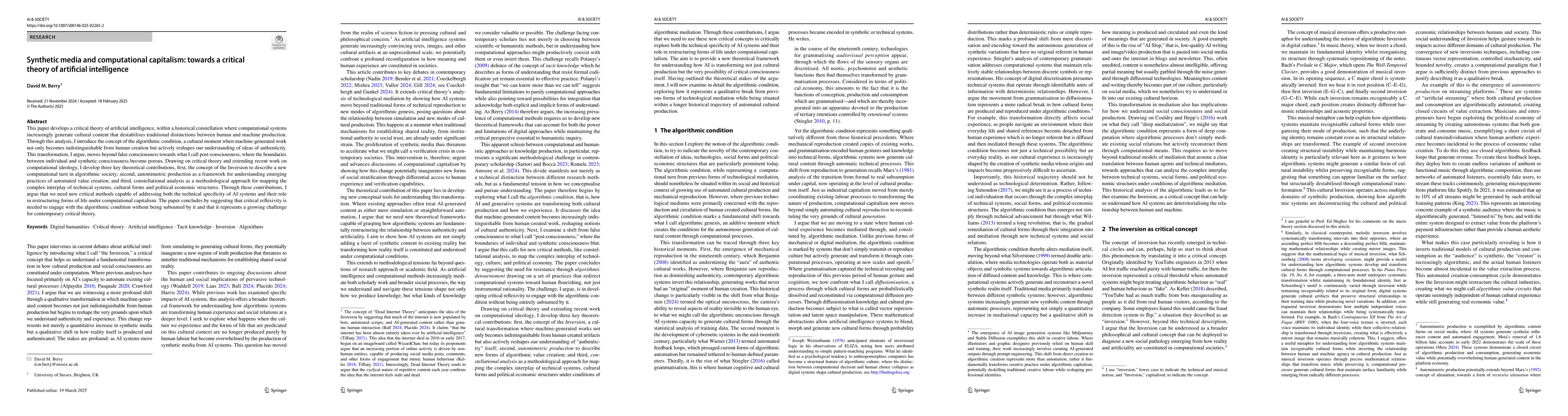 Thumbnail for Synthetic media and computational capitalism: towards a critical theory
  of artificial intelligence