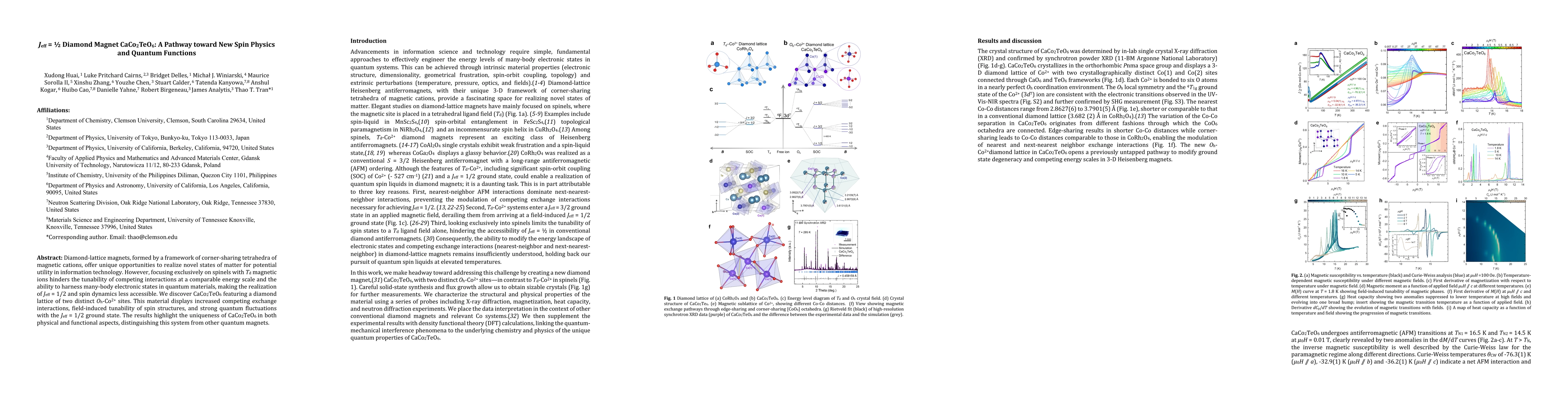 Thumbnail for New Diamond Magnet CaCo2TeO6: Strong Quantum Fluctuations and Enhanced
  Competing Exchange Interactions Enabled by Octahedral Co2+ Ligand Fields
