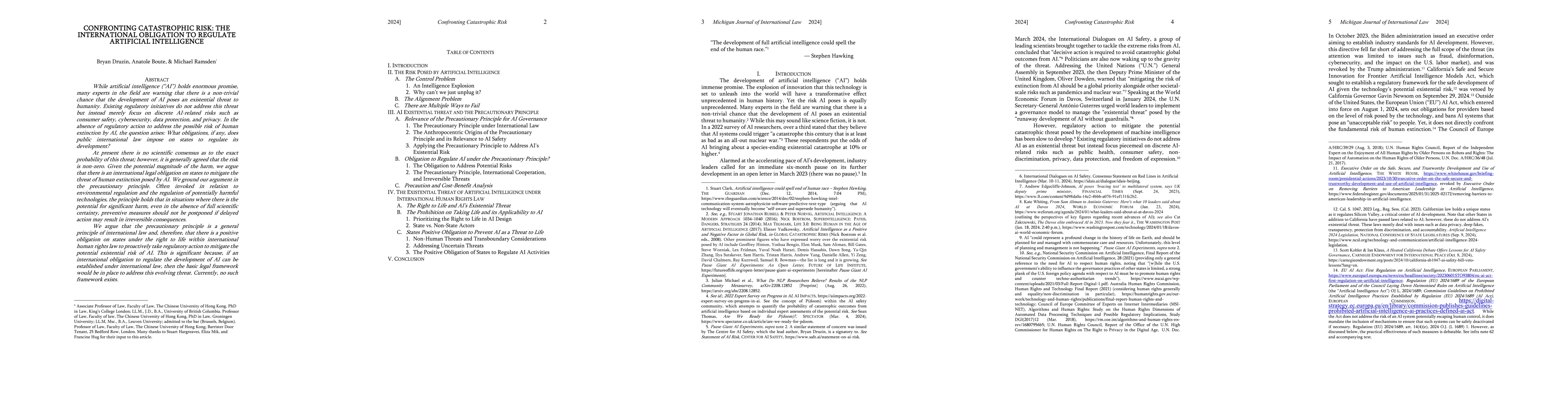 Thumbnail for Confronting Catastrophic Risk: The International Obligation to Regulate
  Artificial Intelligence