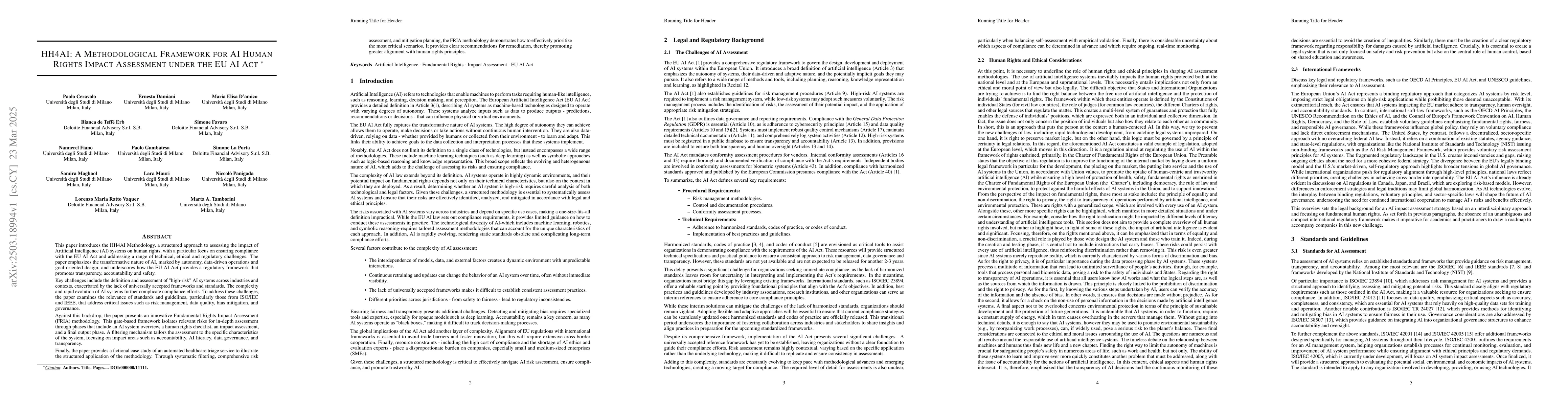 Thumbnail for HH4AI: A methodological Framework for AI Human Rights impact assessment
  under the EUAI ACT