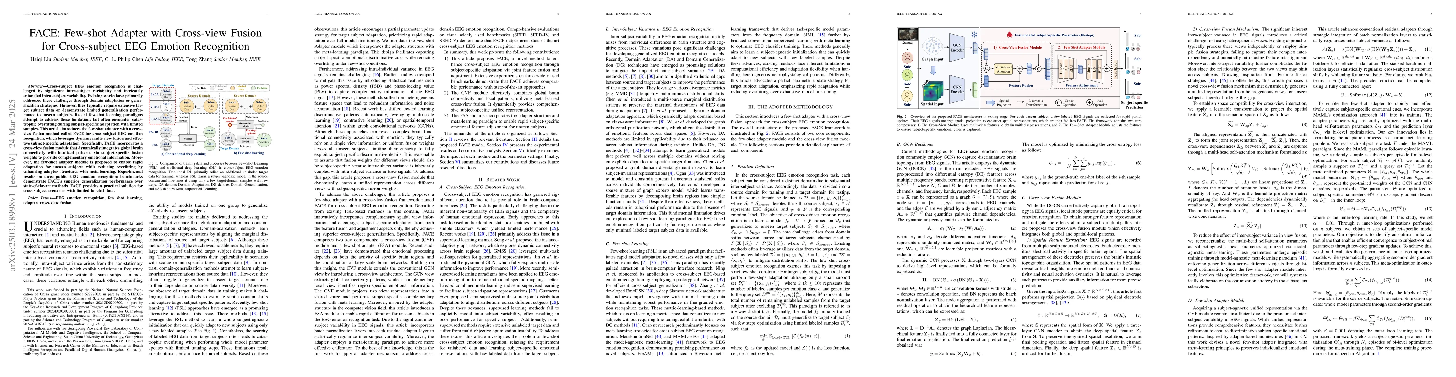Thumbnail for FACE: Few-shot Adapter with Cross-view Fusion for Cross-subject EEG
  Emotion Recognition