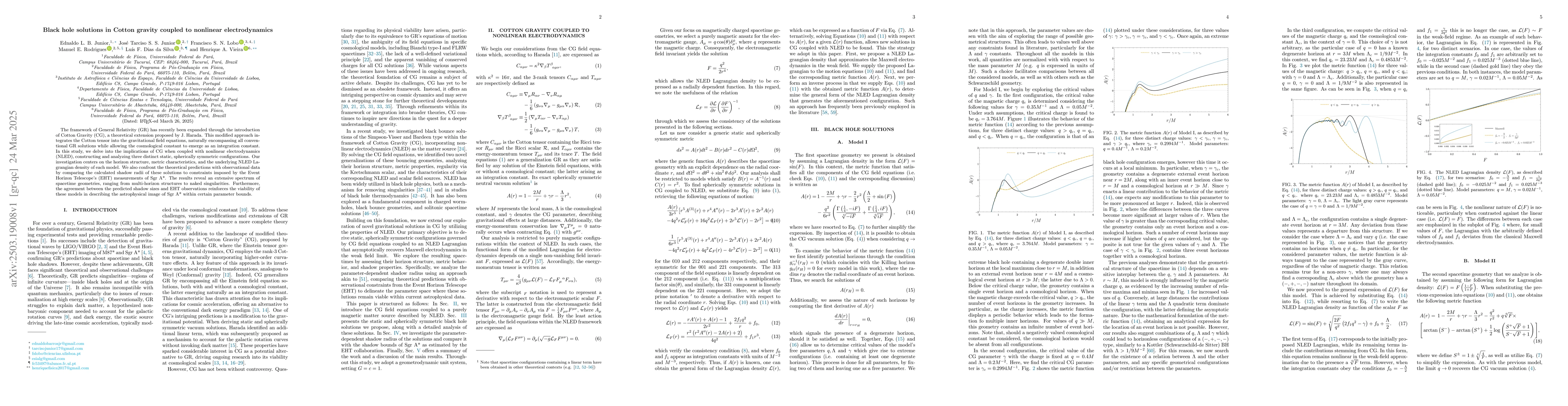 Thumbnail for Black hole solutions in Cotton gravity coupled to nonlinear
  electrodynamics