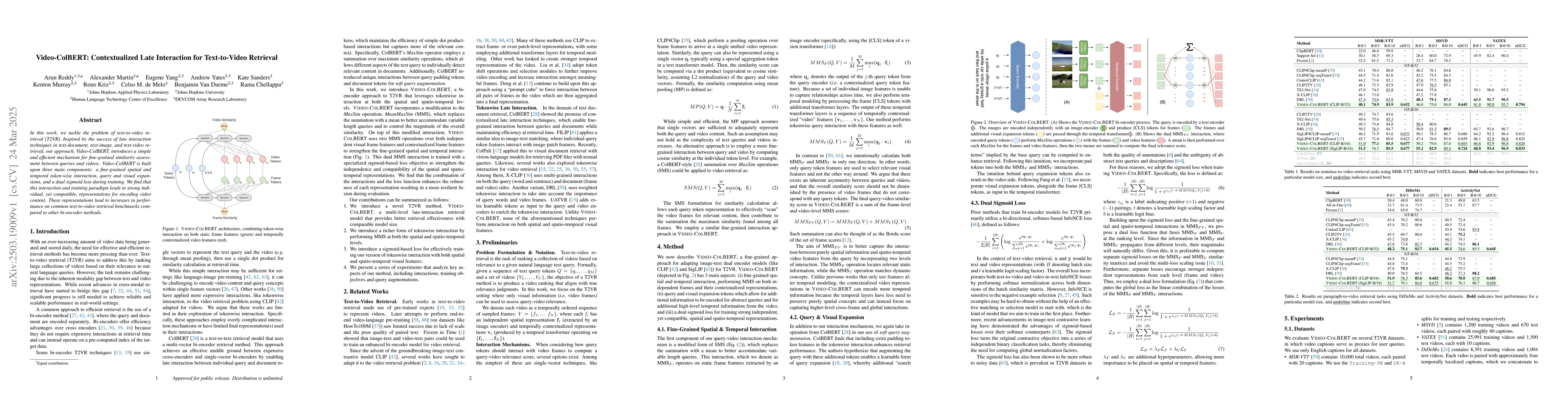 Thumbnail for Video-ColBERT: Contextualized Late Interaction for Text-to-Video
  Retrieval