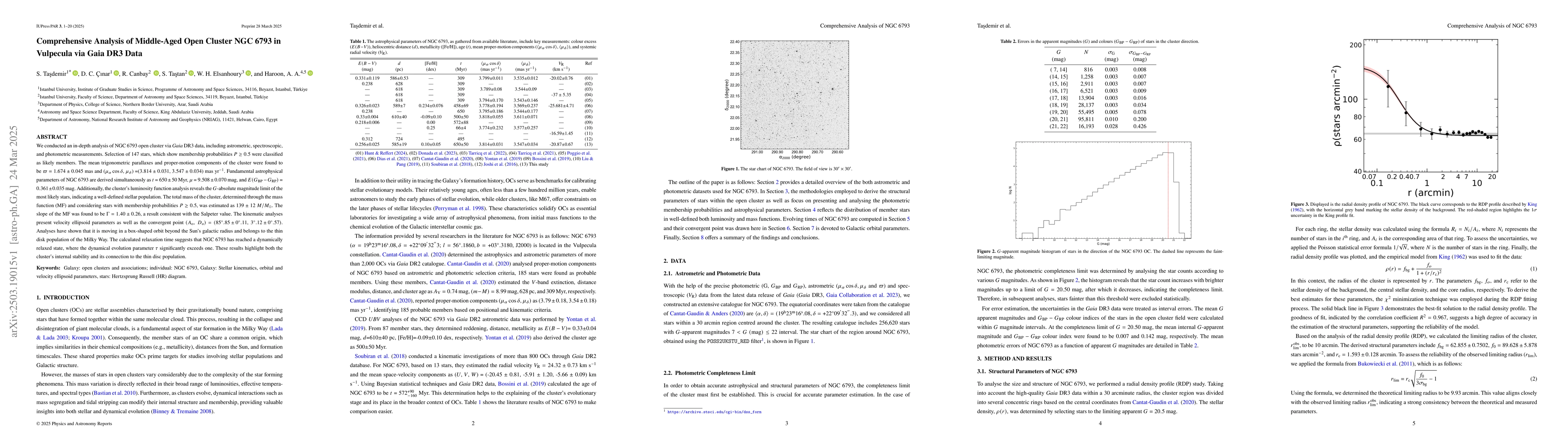 Thumbnail for Comprehensive Analysis of Middle-Aged Open Cluster NGC 6793 in Vulpecula
  via Gaia DR3 Data