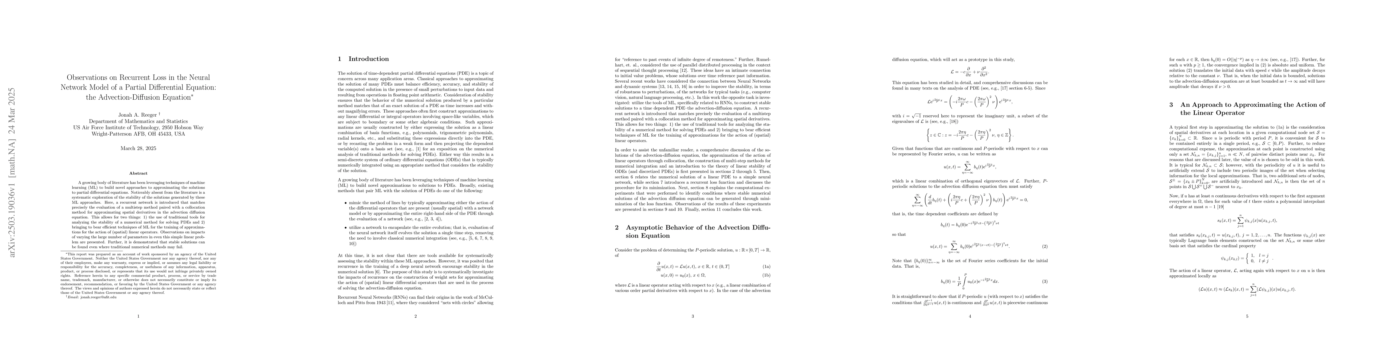 Thumbnail for Observations on Recurrent Loss in the Neural Network Model of a Partial
  Differential Equation: the Advection-Diffusion Equation