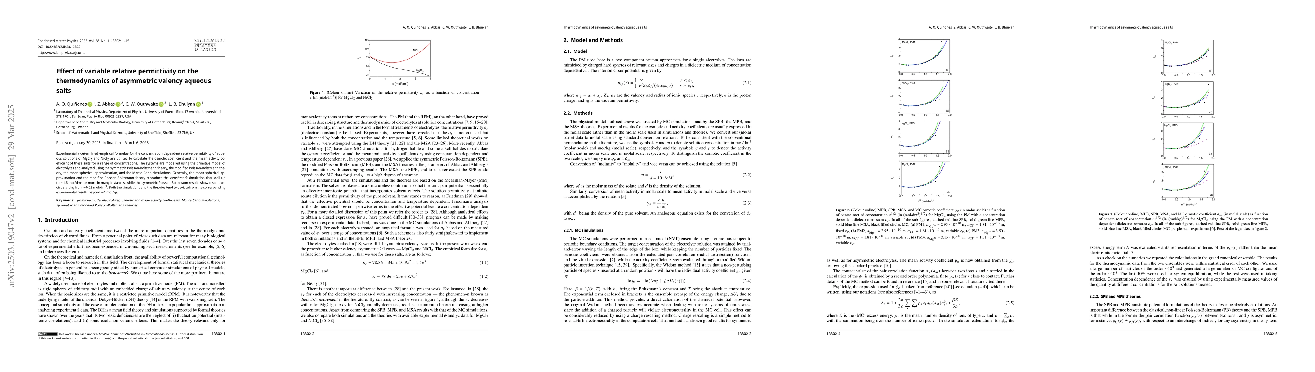 Thumbnail for Effect of variable relative permittivity on the thermodynamics of
  asymmetric valency aqueous salts