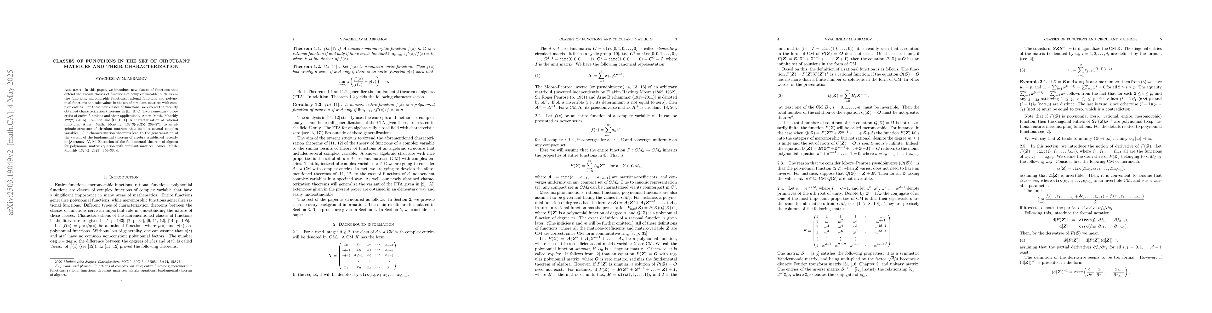 Thumbnail for Classes of functions in the set of circulant matrices and their
  characterization