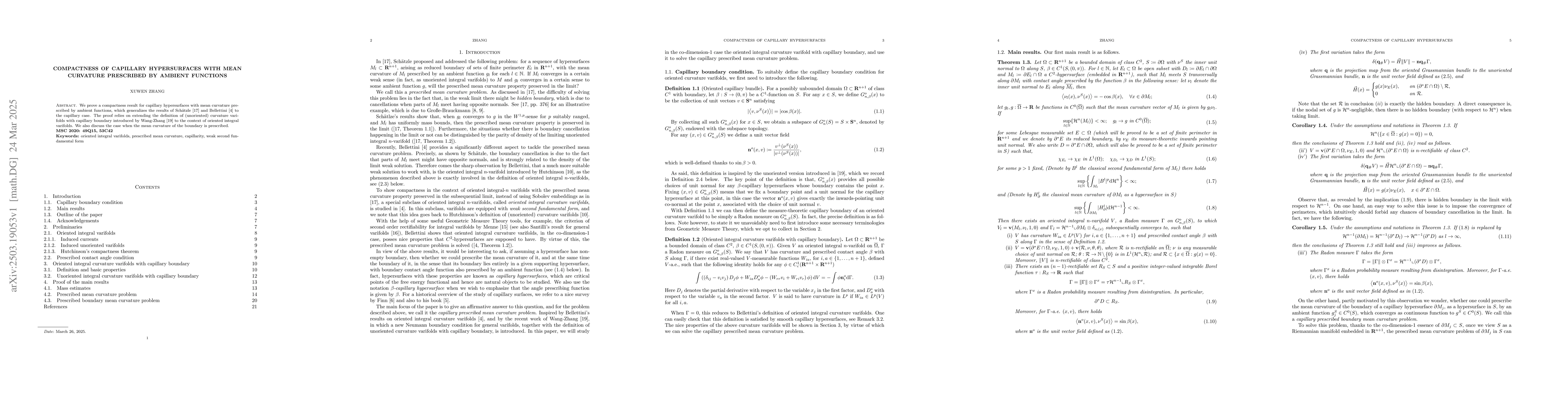 Thumbnail for Compactness of capillary hypersurfaces with mean curvature prescribed by
  ambient functions