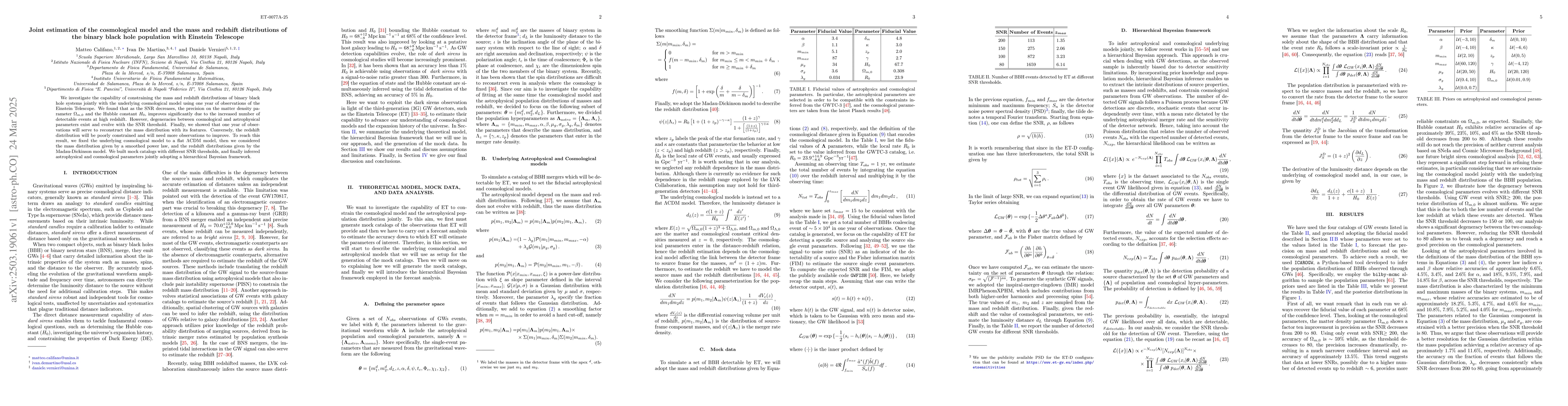 Thumbnail for Joint estimation of the cosmological model and the mass and redshift
  distributions of the binary black hole population with the Einstein Telescope